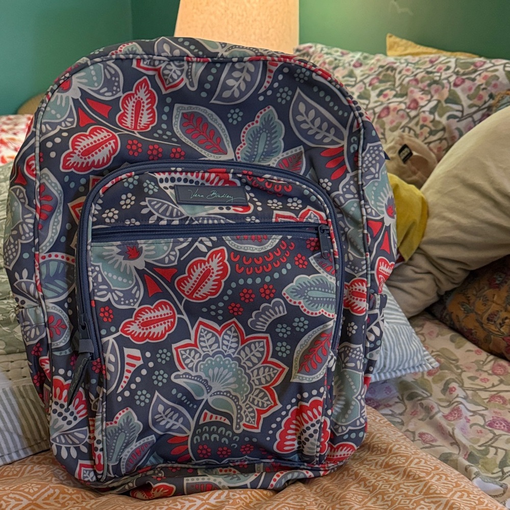 Vera Bradley Floral Paisley Backpack in Navy, Red & Light Blue
